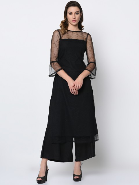 

SIRIKIT Women Black Woven Design Straight Kurta
