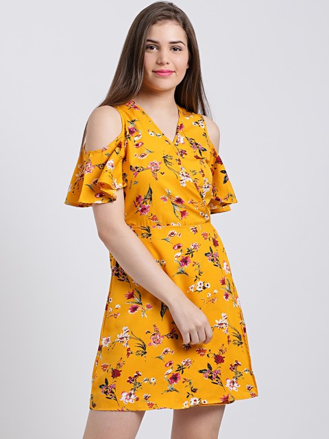

Sibi Women Yellow Floral Print Wrap Dress