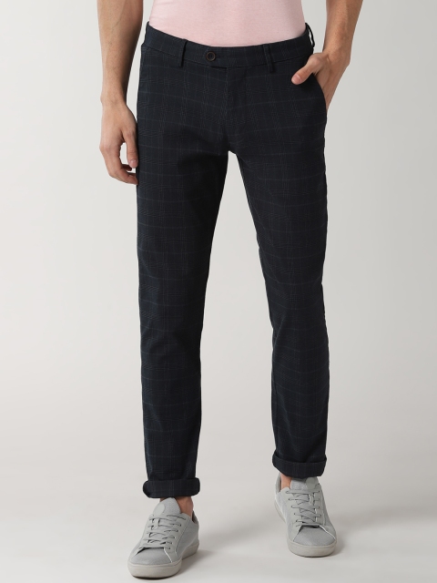 

Peter England Casuals Men Black Slim Fit Checked Regular Trousers