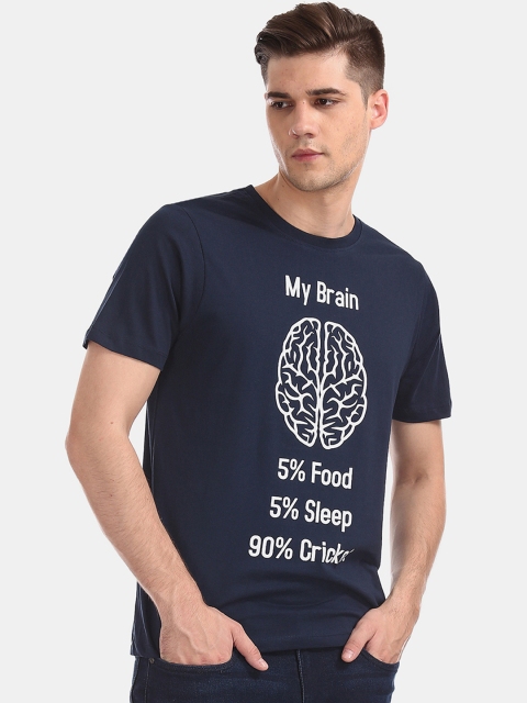 

Colt Men Navy Blue Printed Round Neck Pure Cotton T-shirt