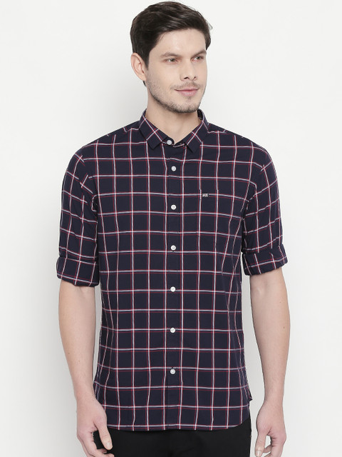 

BYFORD by Pantaloons Men Navy Blue Slim Fit Checked Casual Shirt