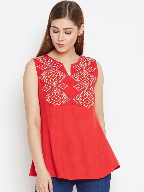 

FIZERA Women Red Printed A-Line Top