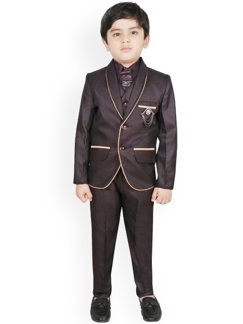 

SG YUVRAJ Boys Coffee-Brown Solid Regular-Fit Tuxedo Suit