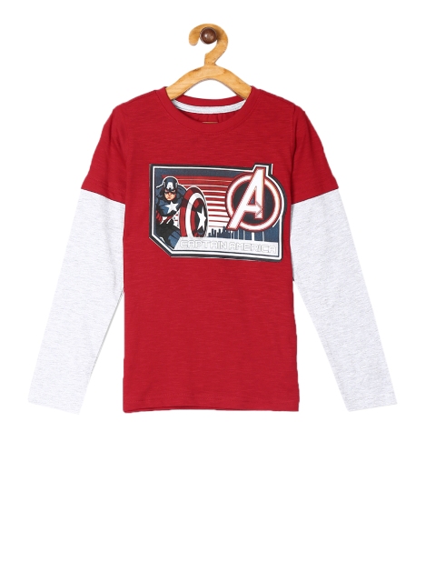 

Colt Boys Red Captain America Printed Round Neck T-shirt