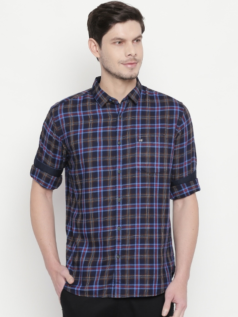 

BYFORD by Pantaloons Men Brown & Blue Slim Fit Checked Casual Shirt