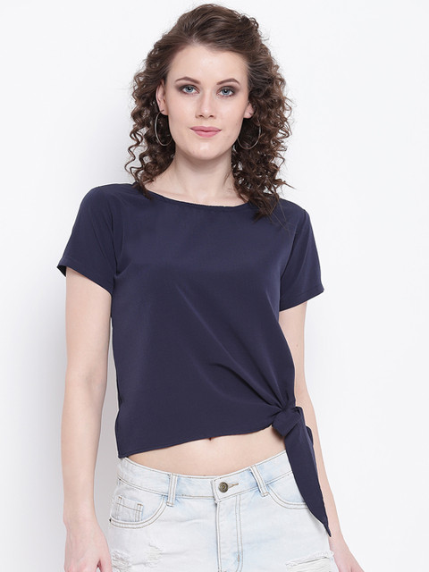 

Mayra Women Navy Blue Solid Crop Top