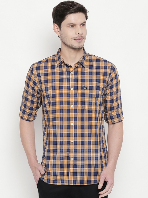 

BYFORD by Pantaloons Men Yellow & Blue Slim Fit Checked Casual Shirt