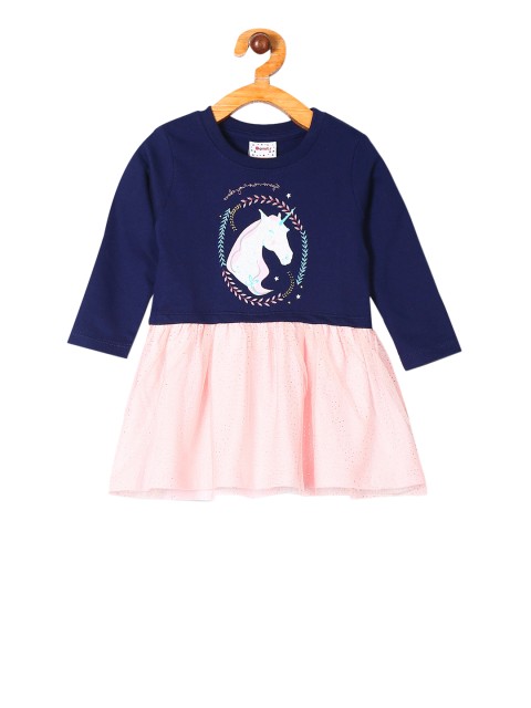 

Donuts Girls Blue & Pink Printed A-Line Dress