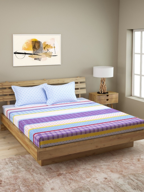 

ROMEE Multicoloured Geometric 144 TC Cotton 1 Queen Bedsheet with 2 Pillow Covers, Multi