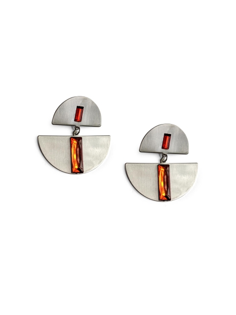 

Foxy Sperks Silver-Plated & Orange Circular Drop Earrings