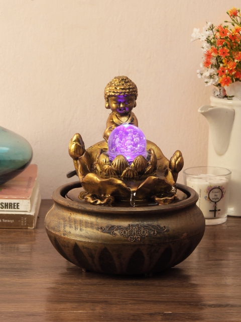 

House Of Accessories Gold-Toned Budhha Water Fountain with Light