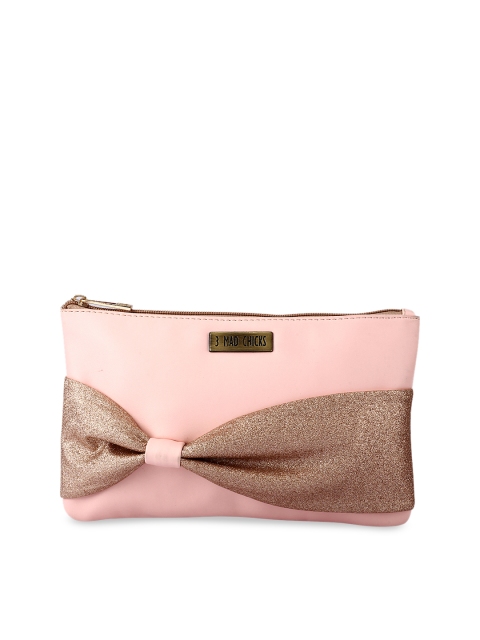 

3 Mad Chicks Pink & Gold-Toned Bow Detail Travel Pouch