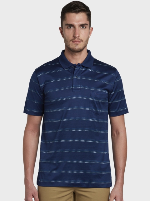 

ColorPlus Men Navy Blue Striped Polo Collar T-shirt