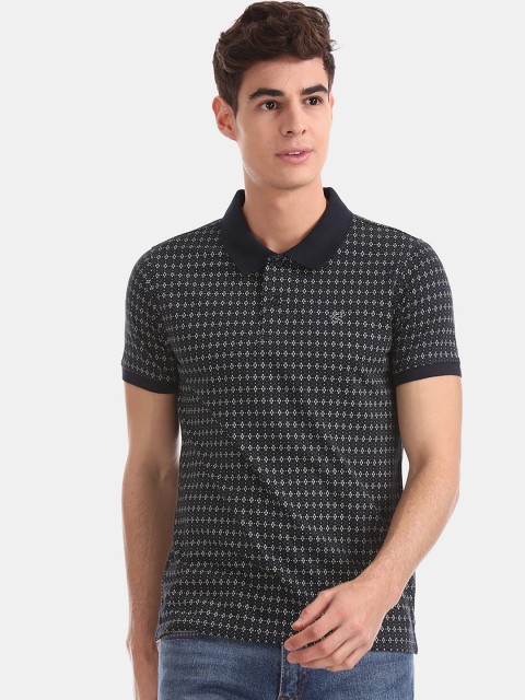 

Ruggers Men Navy Blue Printed Polo Collar T-shirt