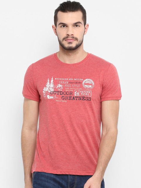 

KVL Men Red Printed Round Neck T-shirt