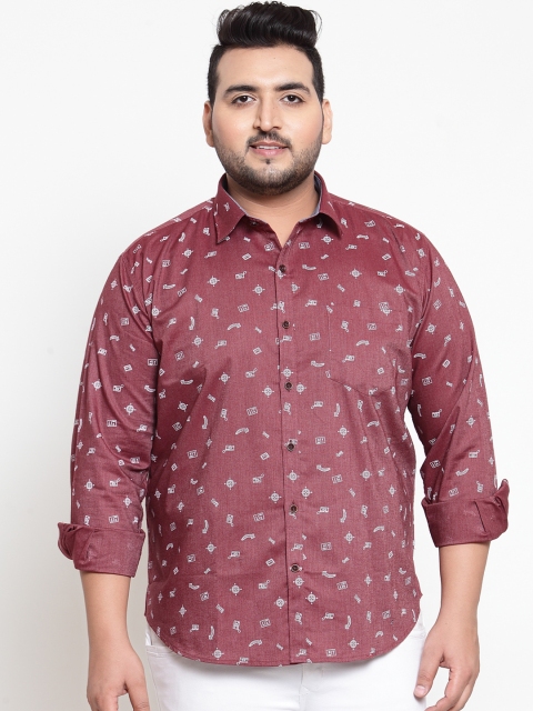 

plusS Men Maroon Regular Fit Printed Casual Shirt
