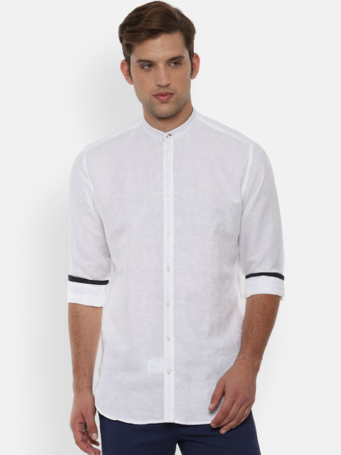 

V Dot Men White Slim Fit Self Design Casual Shirt