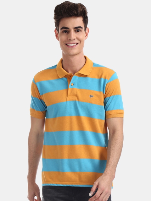 

Ruggers Men Blue & Yellow Striped Polo Collar T-shirt