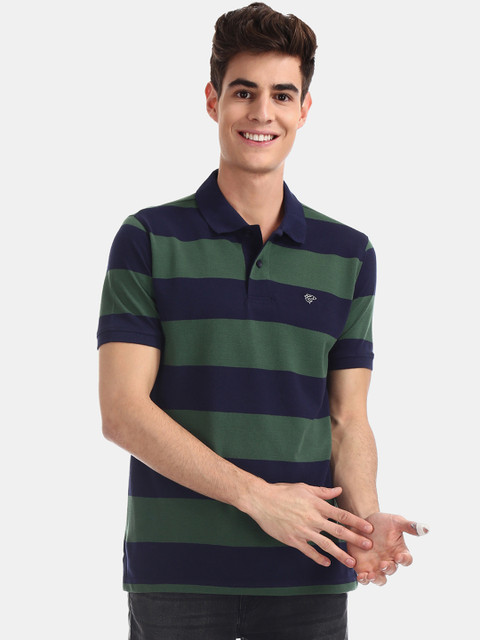 

Ruggers Men Green & Blue Striped Polo Collar T-shirt
