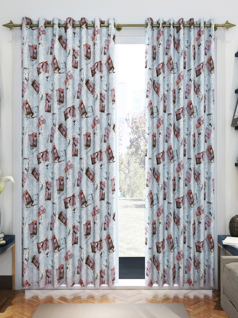 

Divine Casa Blue & Orange Set of 2 Door Curtains