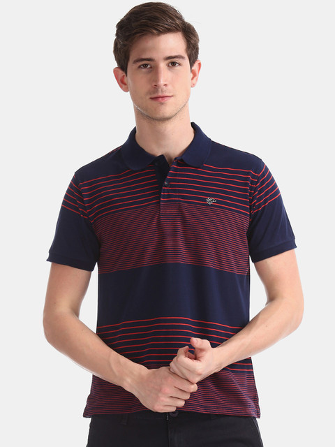 

Ruggers Men Navy Blue Striped Polo Collar T-shirt