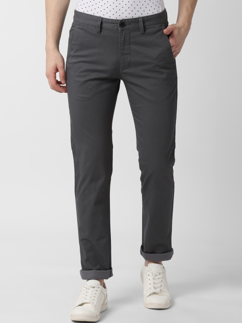 

Peter England Casuals Men Grey Slim Fit Printed Regular Trousers