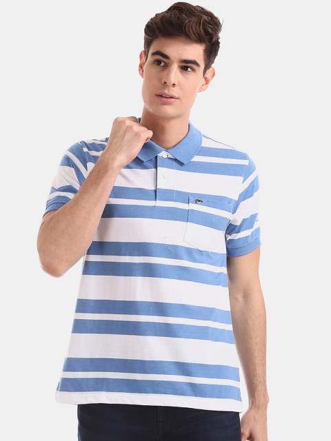 

Ruggers Men Blue & White Striped Polo Collar T-shirt