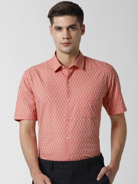 

Peter England Men Orange Regular Fit Self Design Formal Shirt