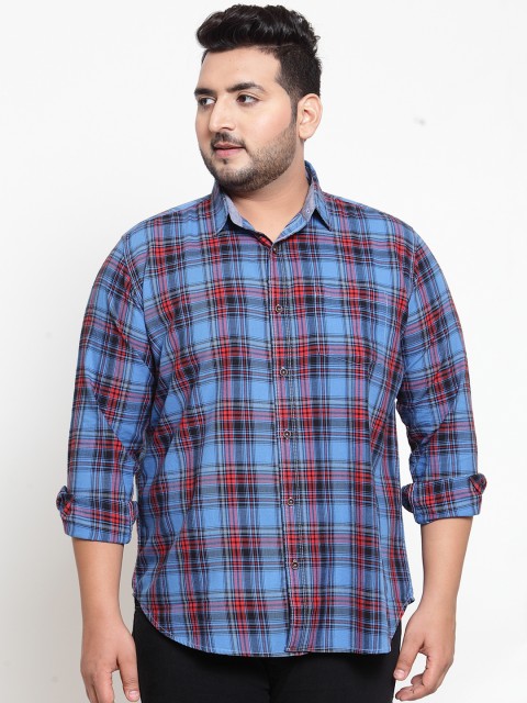 

plusS Men Blue & Red Regular Fit Checked Casual Shirt