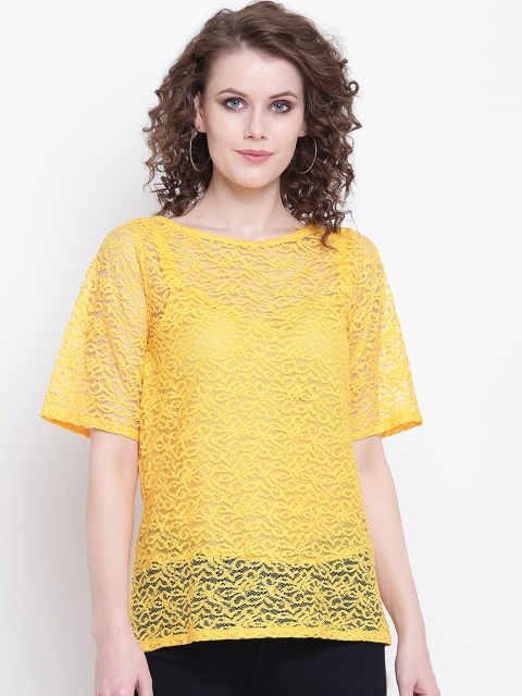 Mayra Women Yellow Self Design Top