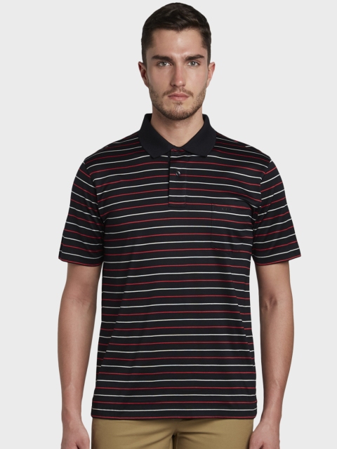 

ColorPlus Men Black Striped Polo Collar T-shirt