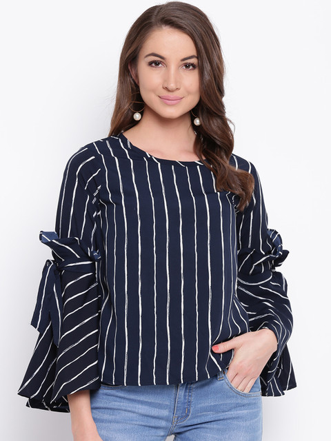 

Mayra Women Blue Striped A-Line Top