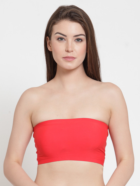 

Laceandme Red Solid Non-Wired Lightly Padded Bandeau Bra 3016
