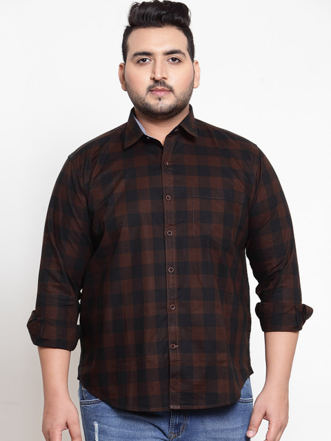 

plusS Men Brown & Black Regular Fit Checked Casual Shirt