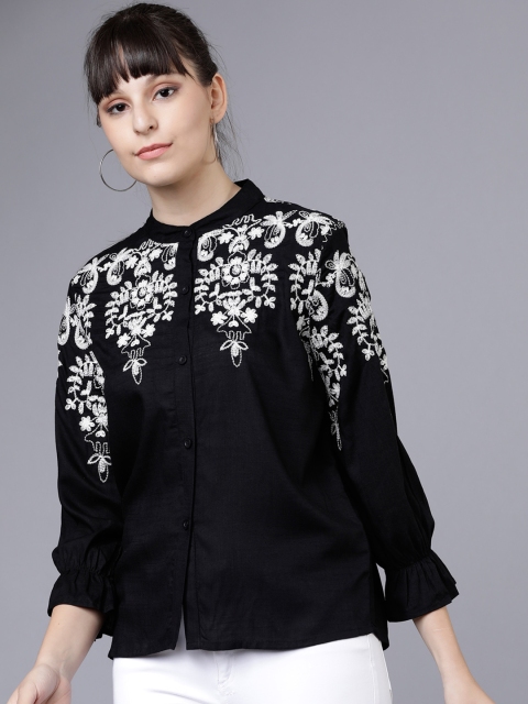 

Tokyo Talkies Women Black Embroidered Top