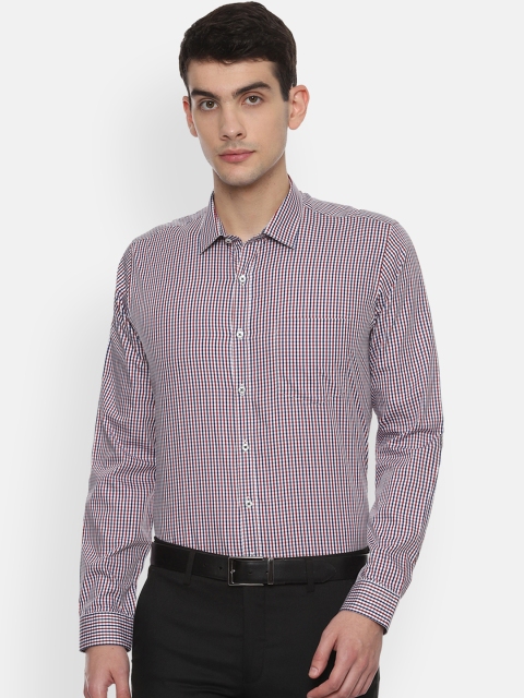 Van Heusen Men Navy Blue & Maroon Slim Fit Checked Formal Shirt