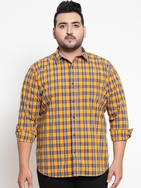 

plusS Men Yellow & Grey Regular Fit Checked Casual Shirt