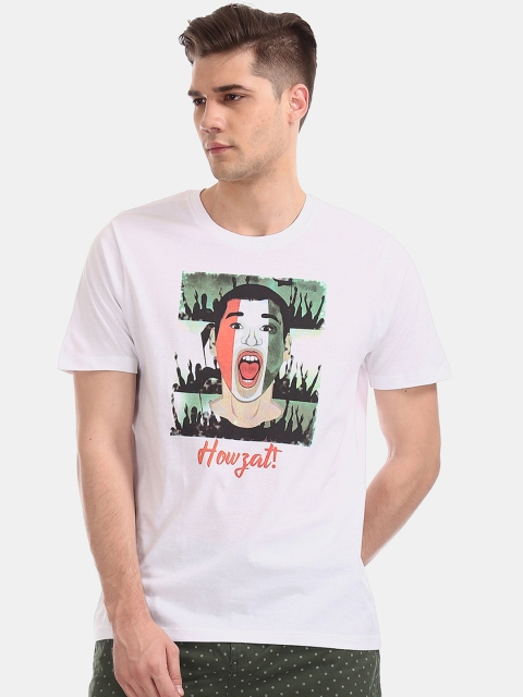 

Colt Men White Printed Round Neck Pure Cotton T-shirt