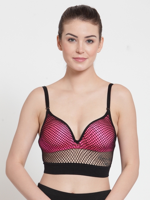 

Laceandme Pink & Black Self Design Non-Wired Lightly Padded Sports Bra 3011