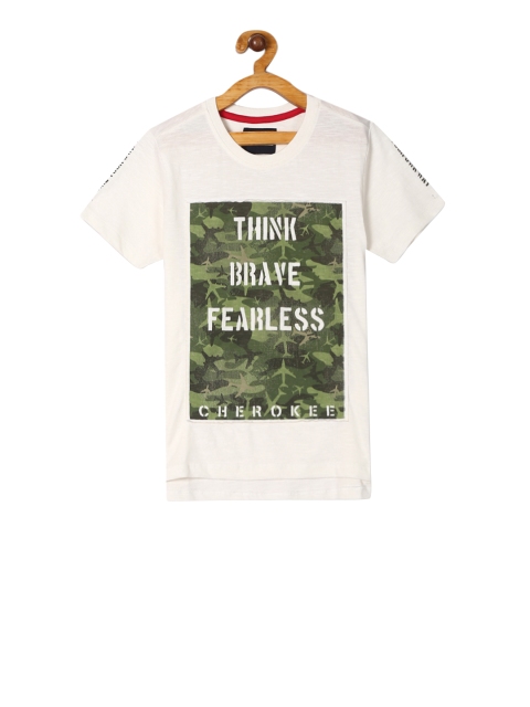 

Cherokee Boys Off-White and Green Printed Round Neck T-shirt