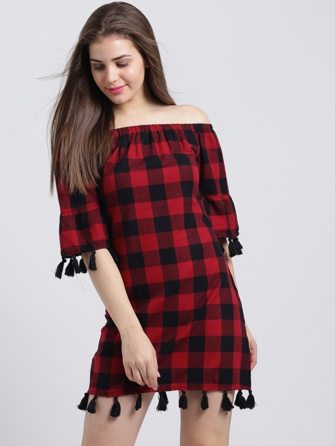 

Sibi Women Red & Black Checked Sheath Dress