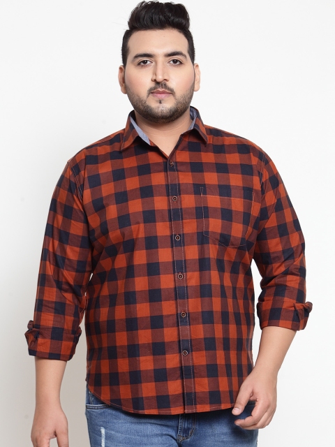 

plusS Men Orange & Blue Regular Fit Checked Casual Shirt