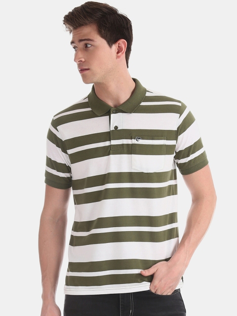 

Ruggers Men Green & White Striped Polo Collar T-shirt