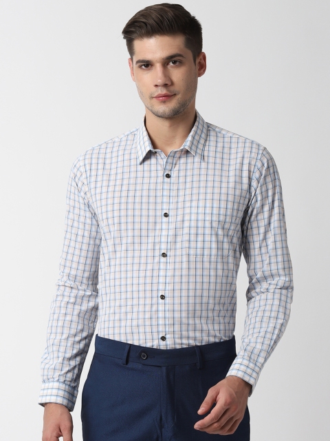 

Peter England Men White & Beige Regular Fit Checked Formal Shirt