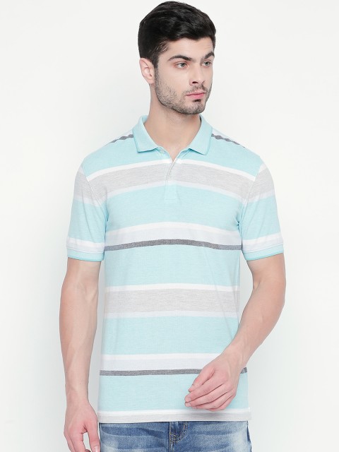

BYFORD by Pantaloons Men Blue & Grey Striped Polo Collar T-shirt