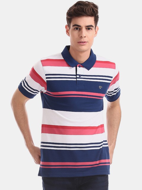 

Ruggers Men Blue Striped Polo Collar T-shirt