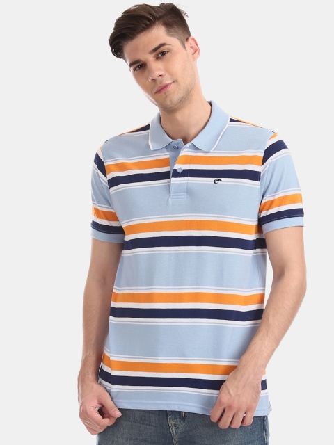 

Ruggers Men Blue & Orange Striped Polo Collar T-shirt