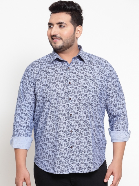 

plusS Men Blue Regular Fit Printed Casual Shirt
