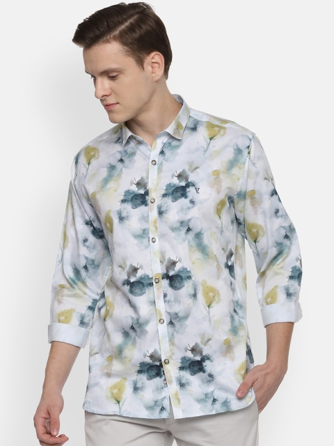 

V Dot Men White & Blue Slim Fit Printed Casual Shirt