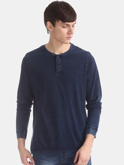 

Cherokee Men Navy Blue Solid Slim-Fit Henley Neck Pure Cotton T-shirt